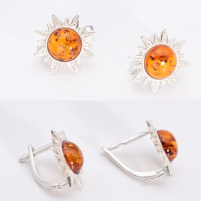 Cercei argint cu chihlimbar Soare, tortita omega [3]