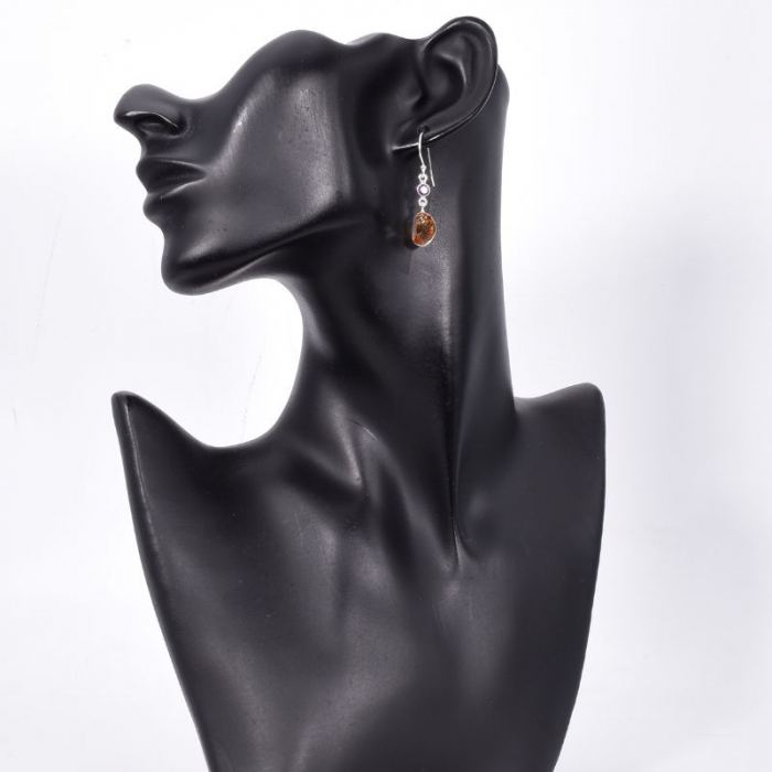 Cercei argint cu citrin brut si ametist [2]