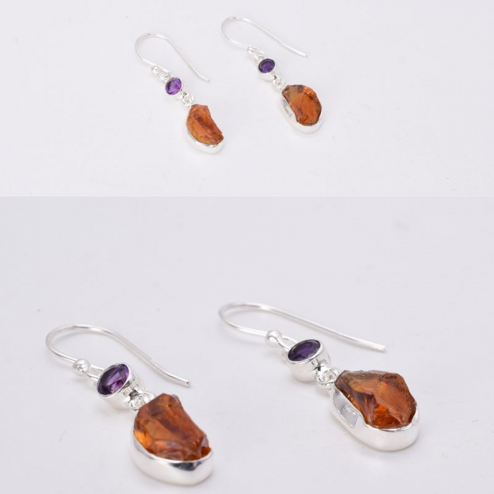 Cercei argint cu citrin brut si ametist [4]