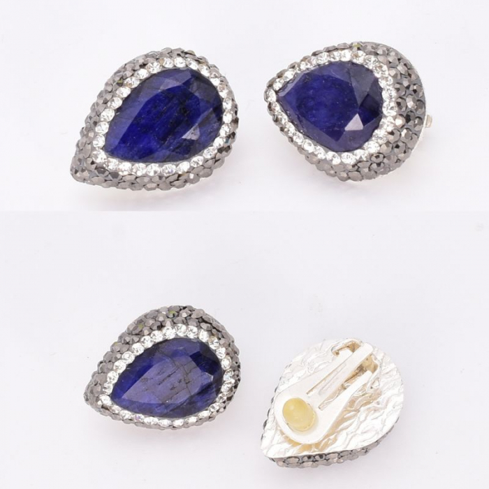 Cercei argint rodiat cu clips - safir, hematit, CZ [3]