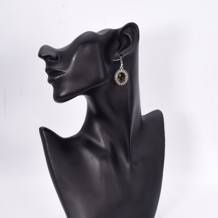 Cercei argint cu cuart fumuriu oval, model rawa [2]