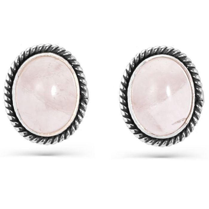 Cercei argint cu cuart roz, funie rasucita cu surub [1]