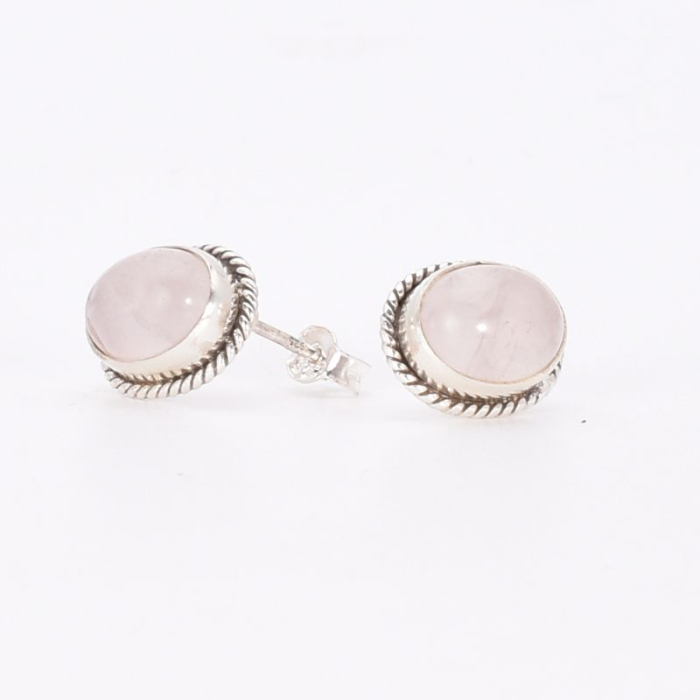 Cercei argint cu cuart roz, funie rasucita cu surub [3]