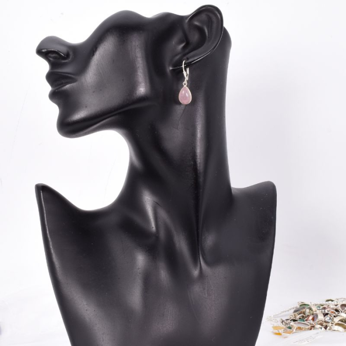 Cercei argint cu cuart roz, tortita leverback [2]