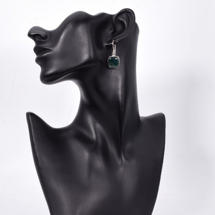 Cercei argint cu jad verde patrat Inima Padurii [2]