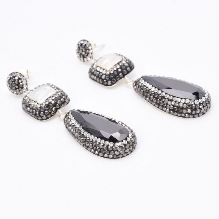 Cercei argint cu onix, perle, hematit, CZ Eleganta Suprema [3]