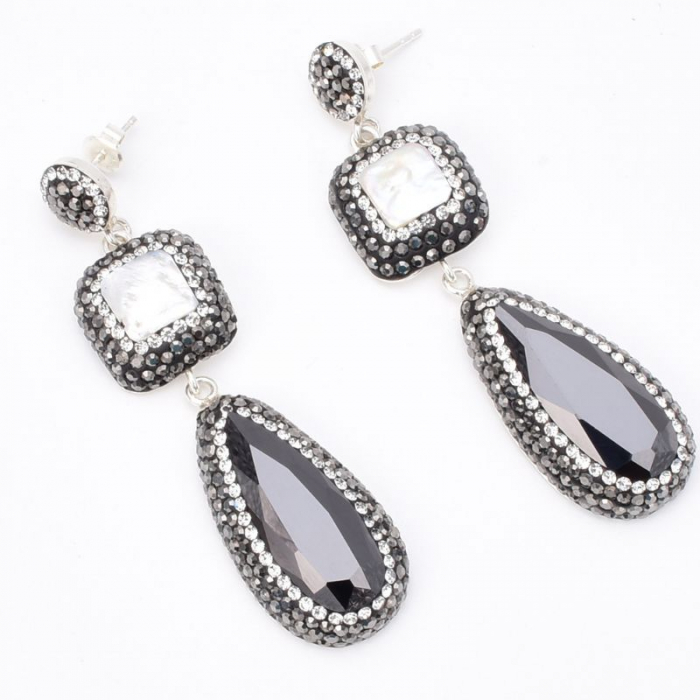 Cercei argint cu onix, perle, hematit, CZ Eleganta Suprema [4]