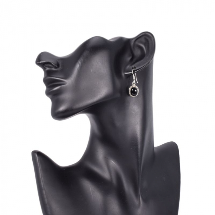 Cercei argint cu onix negru, model funie rasucita [2]