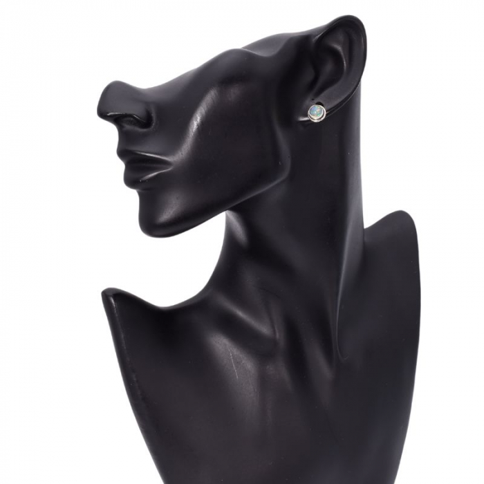 Cercei argint cu opal etiopian rotund, pe ureche [2]