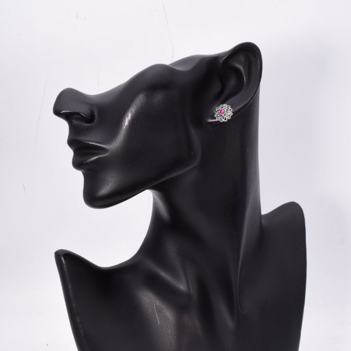 Cercei argint cu rubin si marcasite, model floral [2]