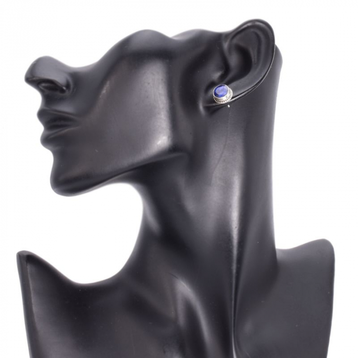 Cercei argint cu safir albastru rotund, model rawa [3]