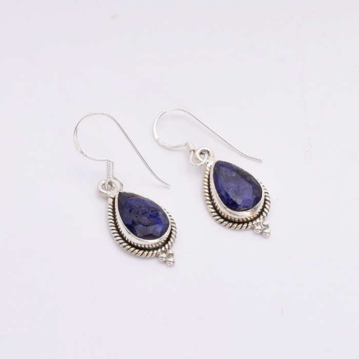 Cercei argint safir natural forma para funie rasucita [2]