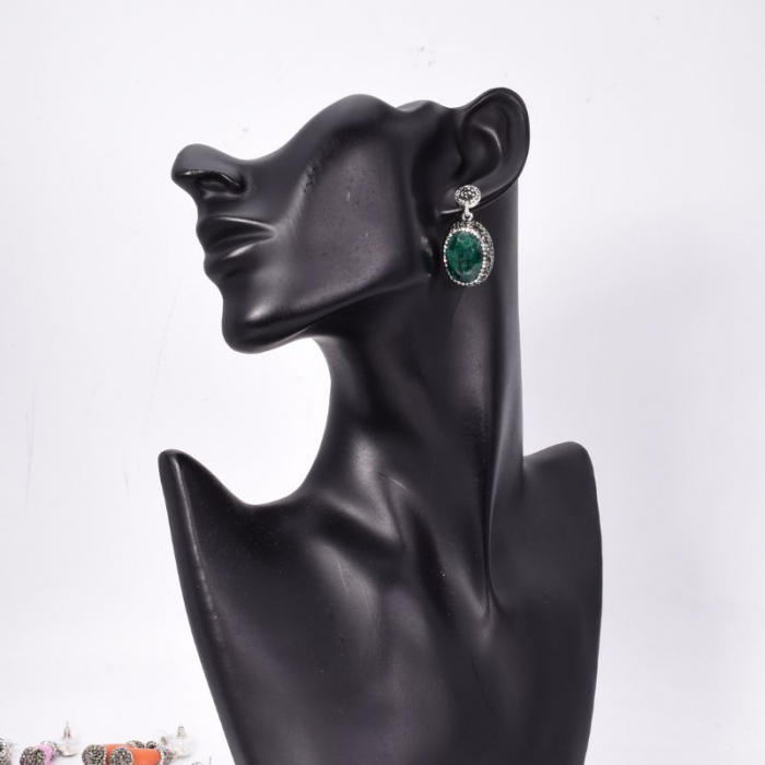 Cercei argint cu smarald oval, hematit, CZ [2]