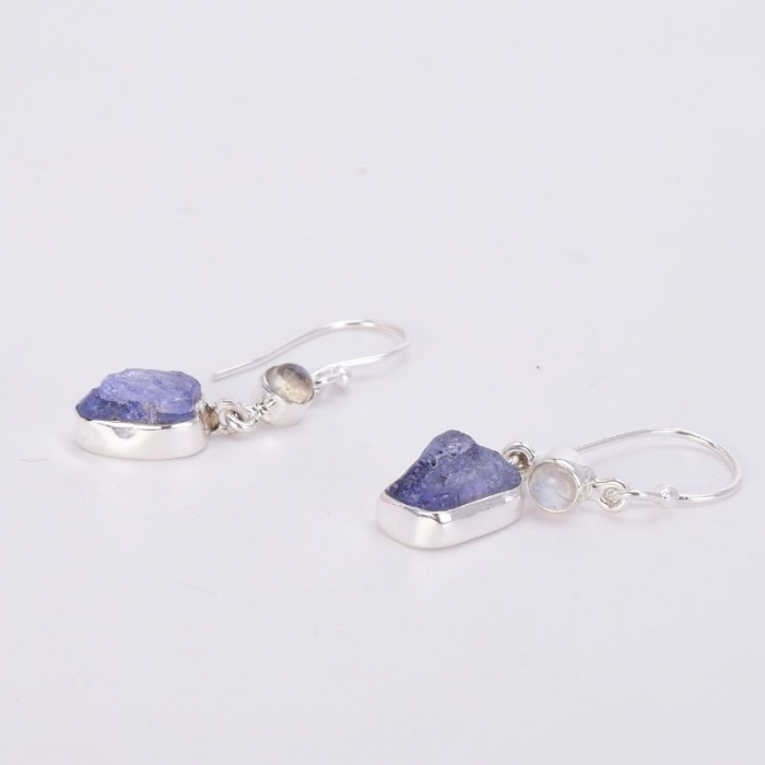 Cercei argint cu tanzanit brut si piatra lunii [4]