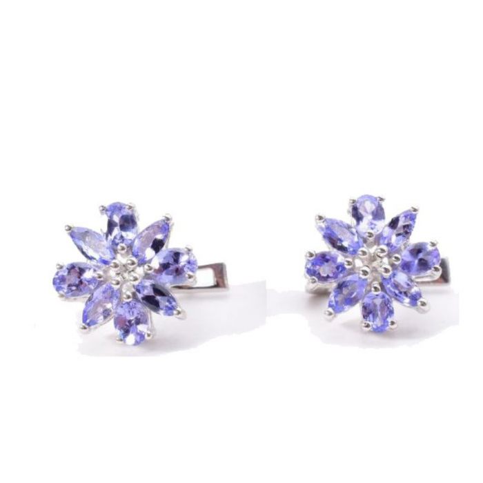 Cercei argint cu tanzanit natural, model floral [4]