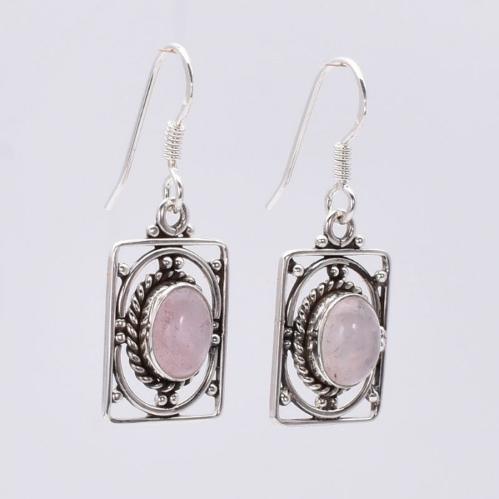 Cercei argint filigran dreptunghiulari cu cuart roz. [3]