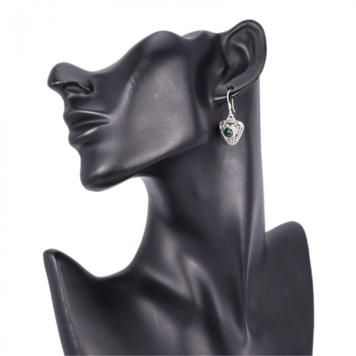 Cercei argint filigran triunghiulari cu jad verde [3]