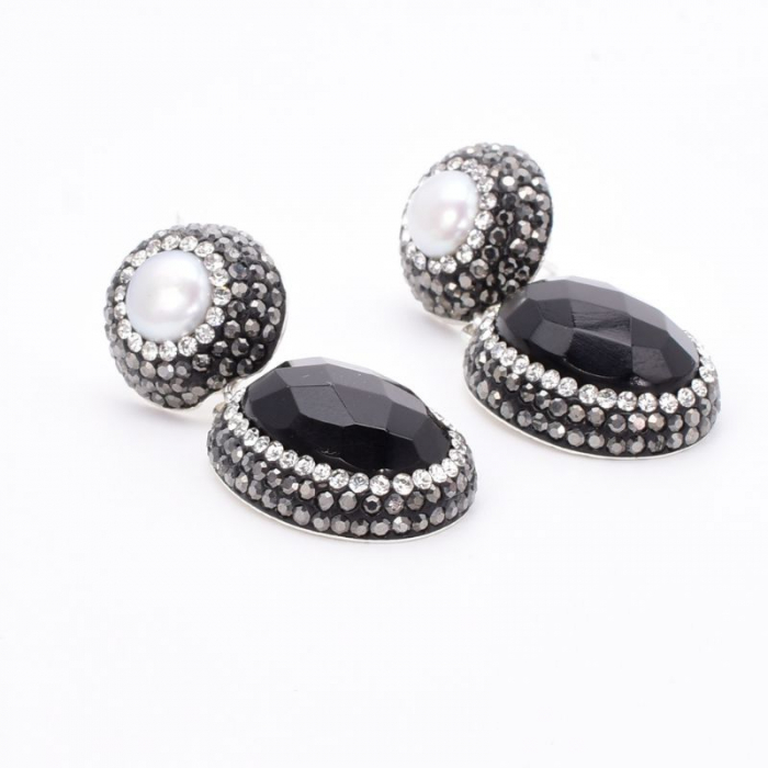 Cercei argint Gratie cu onix , perle, hematit, CZ [3]