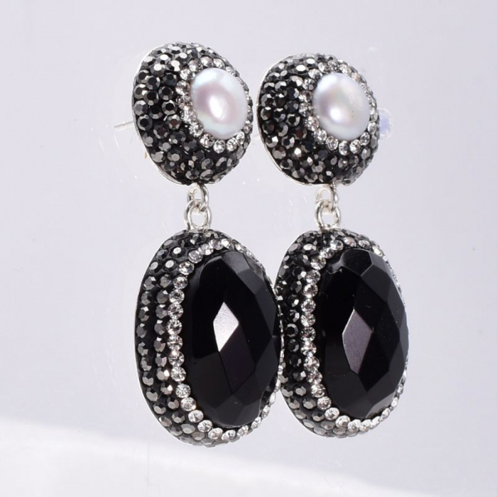Cercei argint Gratie cu onix , perle, hematit, CZ [2]