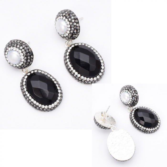 Cercei argint Gratie cu onix , perle, hematit, CZ [4]