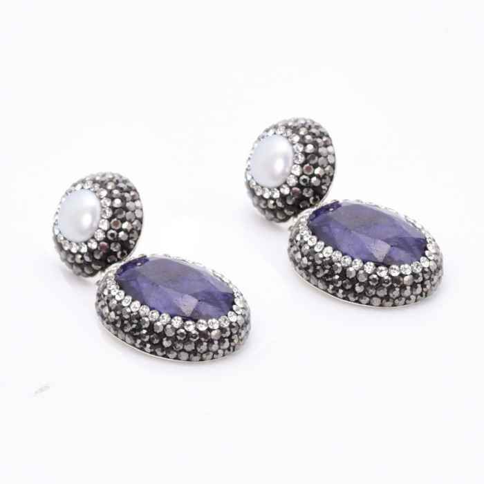 Cercei argint Gratie cu safir, perle, hematit si CZ [5]