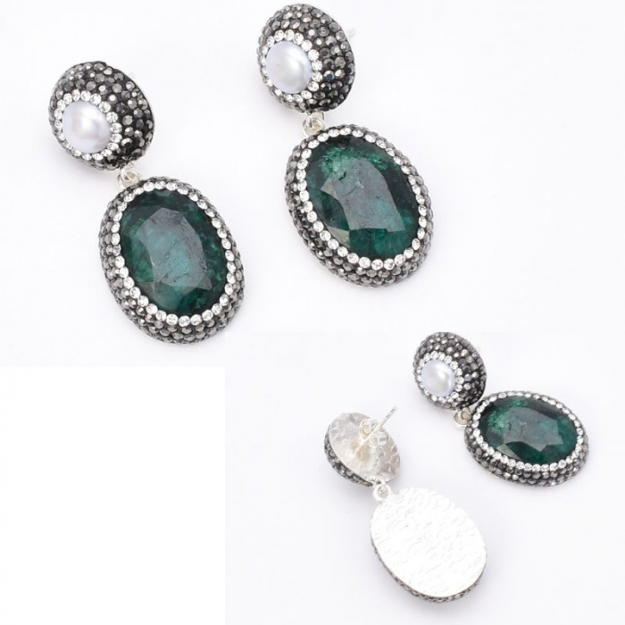 Cercei argint Gratie cu smarald, perle, hematit, CZ [4]