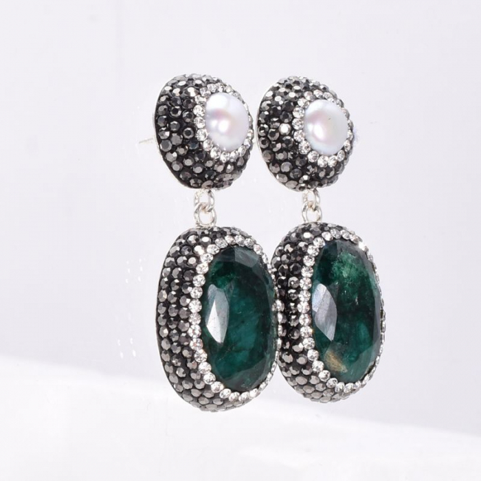 Cercei argint Gratie cu smarald, perle, hematit, CZ [2]