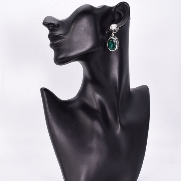 Cercei argint Gratie cu smarald, perle, hematit, CZ [5]