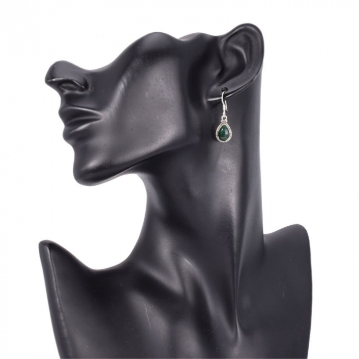 Cercei argint Lacrimi jad verde, model funie rasucita [2]