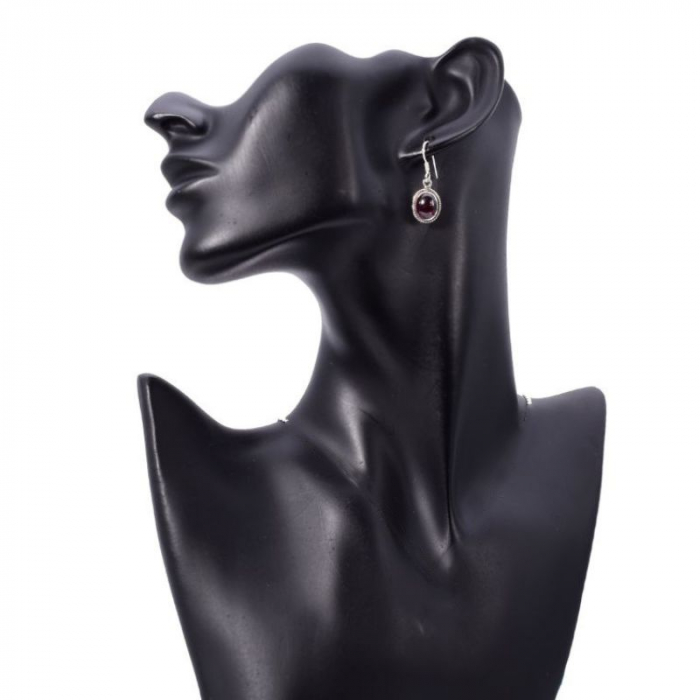 Cercei argint lungi cu granat, model funie rasucita [2]