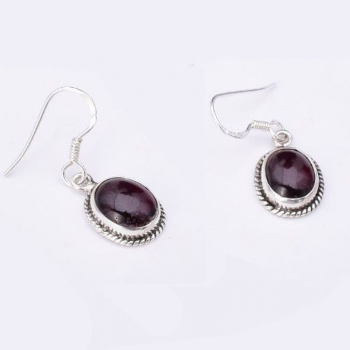 Cercei argint lungi cu granat, model funie rasucita [3]