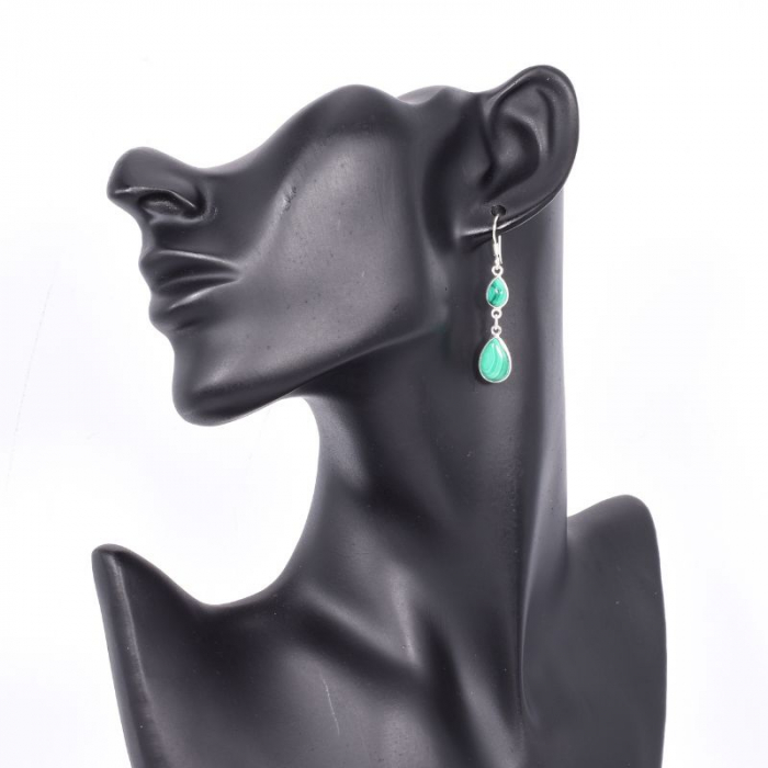 Cercei argint lungi cu malachit Picaturi de Ploaie [3]