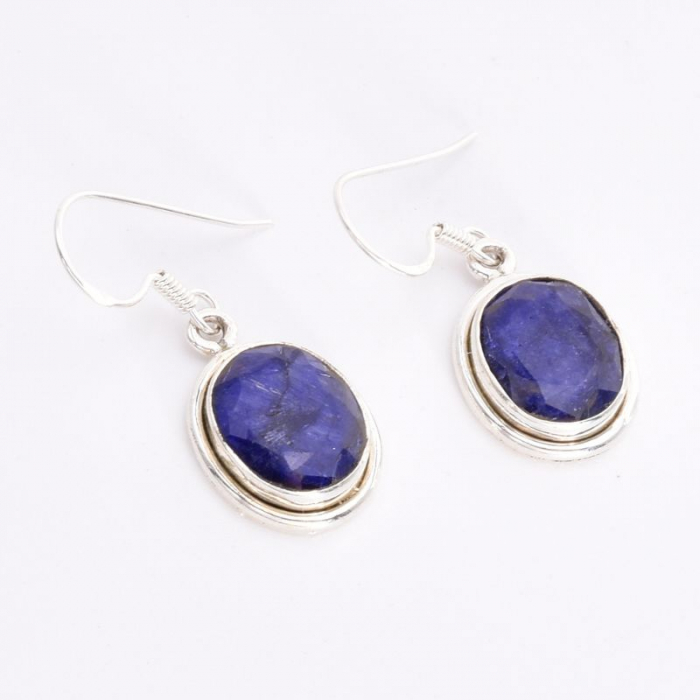 Cercei argint lungi safir oval fatetat handmade in India [2]