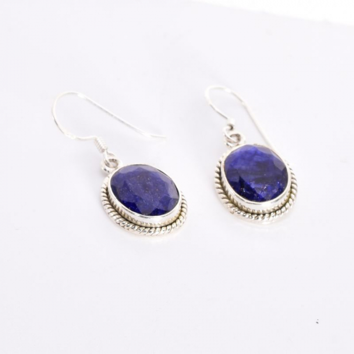Cercei argint lungi safir oval, model funie rasucita [3]