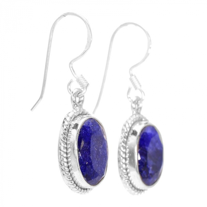 Cercei argint lungi safir oval, model funie rasucita [2]