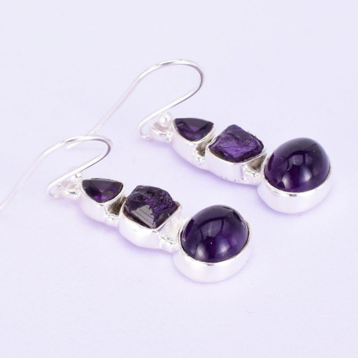 Cercei argint lungi Trio cu pietre ametist [4]