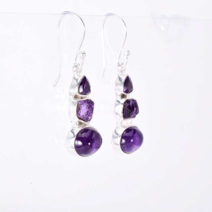 Cercei argint lungi Trio cu pietre ametist [2]