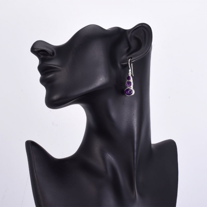 Cercei argint lungi Trio cu pietre ametist [3]