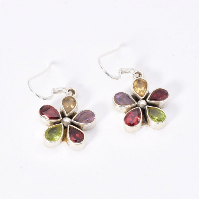 Cercei argint mix pietre Floare - granat, citrin, peridot, ametist [4]