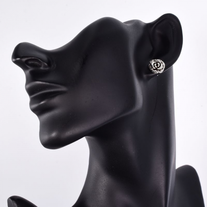 Cercei argint patinat cu trandafiri de gradina infloriti [2]