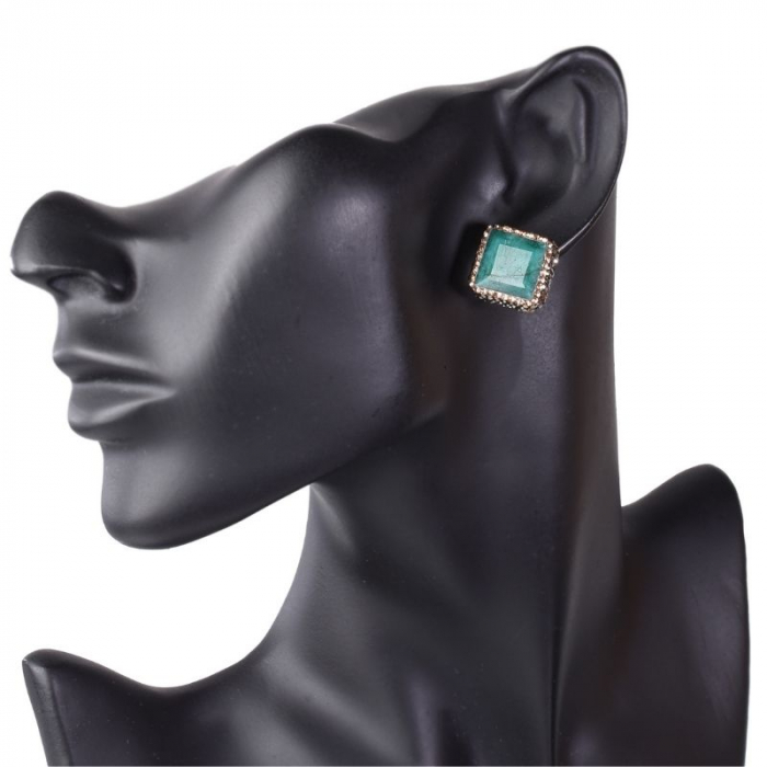 Cercei argint patrati, placaj aur 14K, smarald natural [4]
