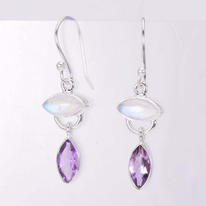 Cercei argint piatra lunii si ametist Romantism cu Liliac [2]