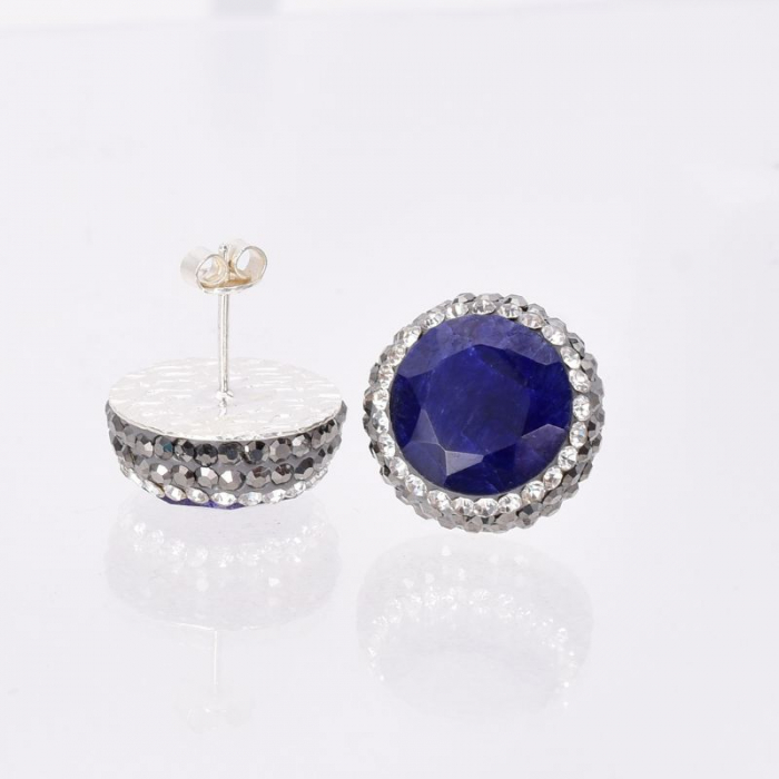 Cercei argint rotunzi, placaj rodiu, safir, hematit, CZ [2]