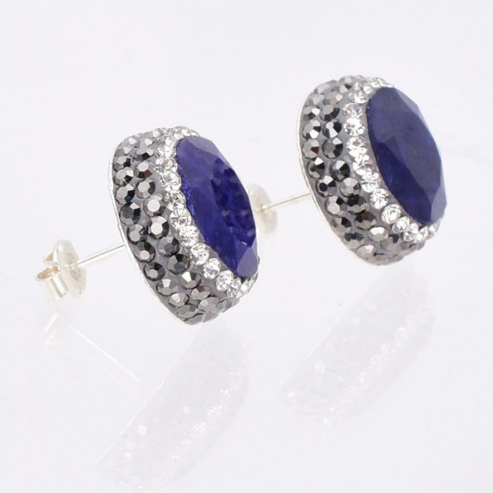 Cercei argint rotunzi, placaj rodiu, safir, hematit, CZ [3]