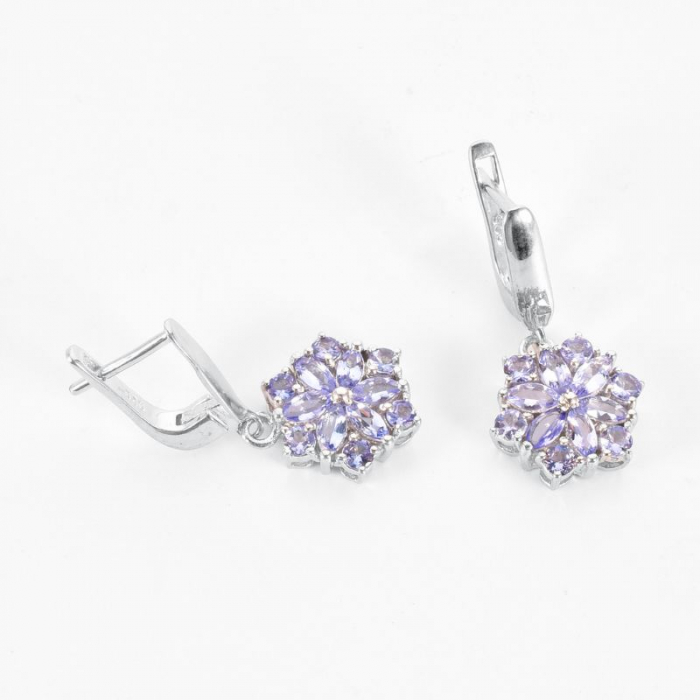 Cercei argint rodiat cu tanzanit, model floral [3]