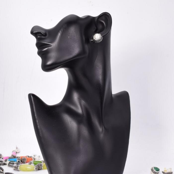 Cercei argint rotunzi cu perle de cultura, hematit, CZ [2]