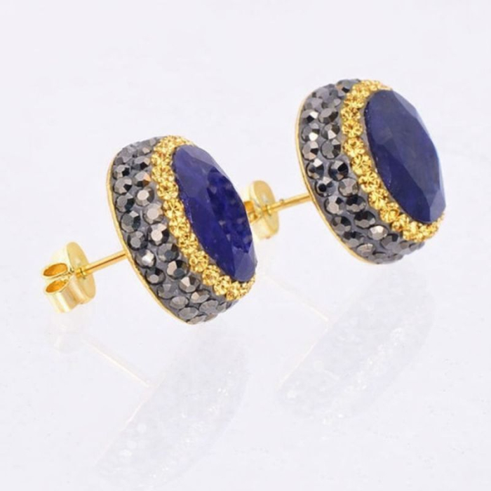 Cercei argint rotunzi, placaj aur, safir, hematit, CZ [2]