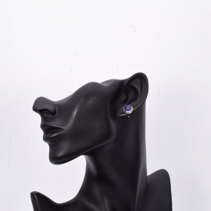 Cercei argint - safir albastru natural oval [4]