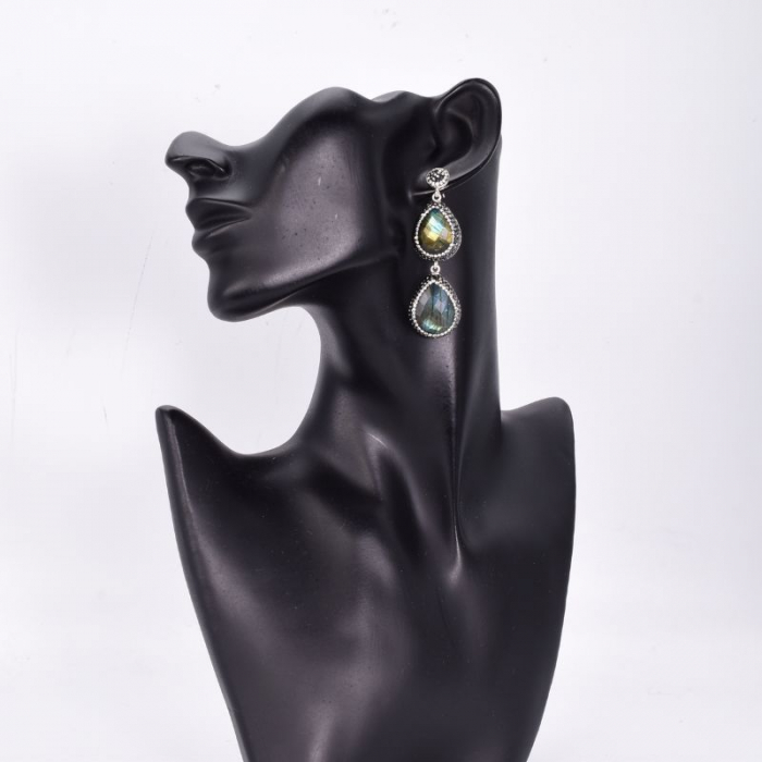 Cercei argint statement cu 2 x labradorit, hematit si CZ [2]