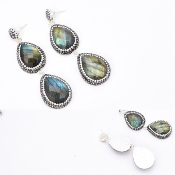 Cercei argint statement cu 2 x labradorit, hematit si CZ [4]